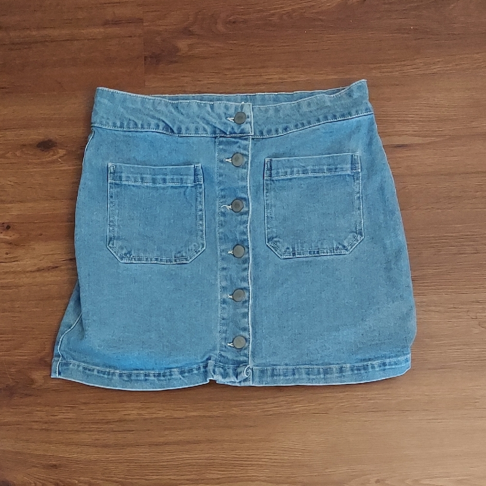 Denim Button-Front Skirt
